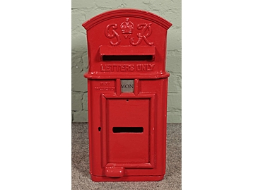 A George VI cast iron hanging postbox, w