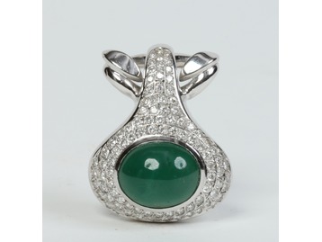White gold, emerald & diamond pendant.