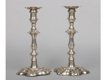 A pair of William IV silver table candle