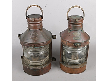 A Pair of Copper Ships Lamps, produced b