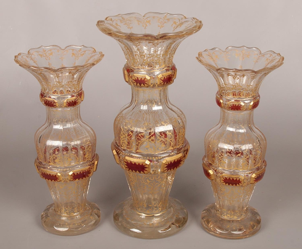 A garniture of early Bohemian clear glas