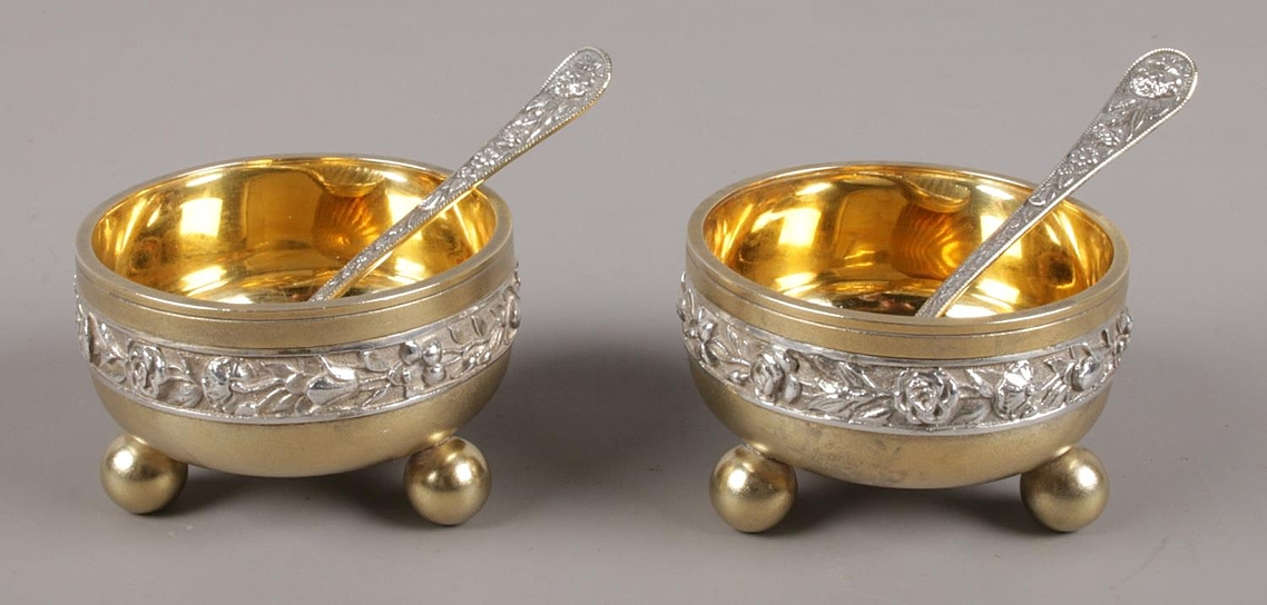 A pair of Victorian solid silver and gil