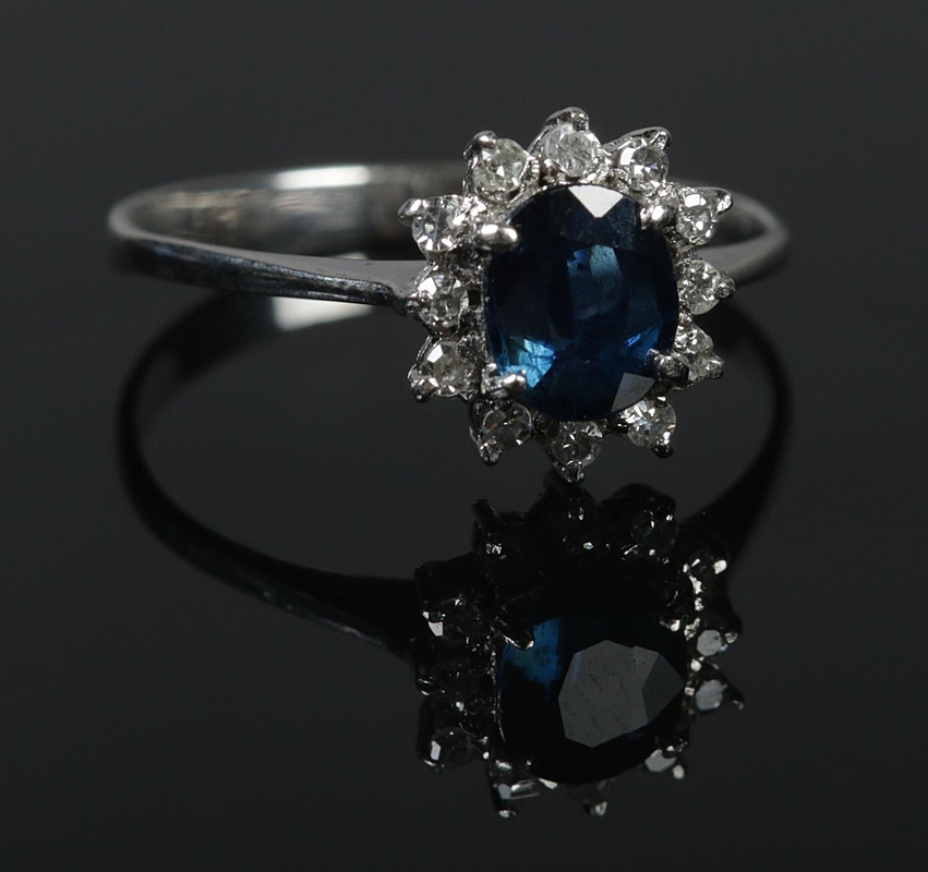 An 18ct white gold sapphire and diamond 