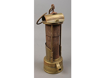 A brass miners Davy lamp, Stamped JM to 