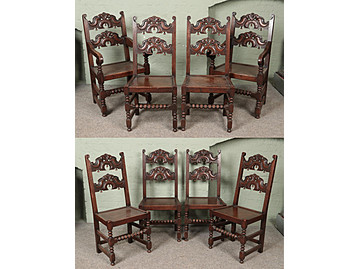 A set of eight oak chairs. Having carved