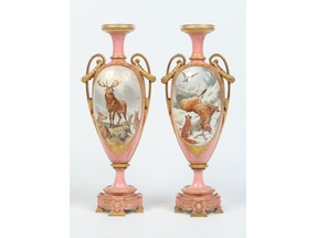 A pair of Victorian Royal Worcester urns