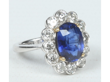 An 18 carat white gold sapphire and diam
