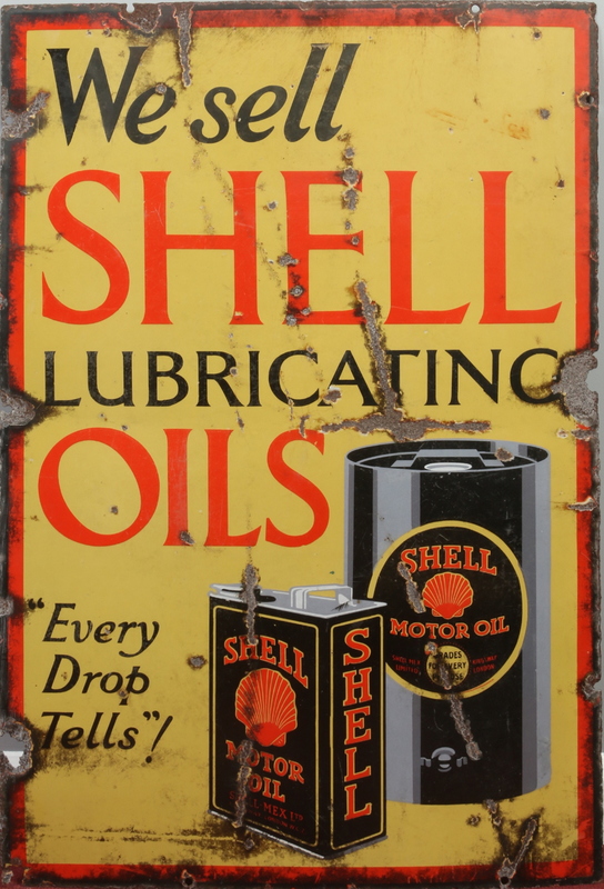 A vintage Shell enamel advertising sign.