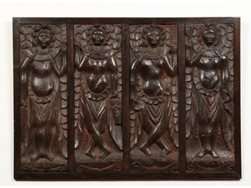 Medieval period carved oak plaque.